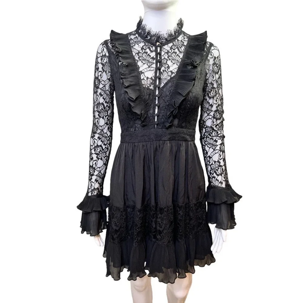 Black Lace Trimmed Dress - Picture 1 of 13